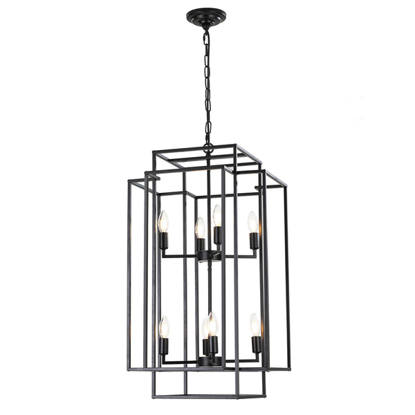 English Elm (Same As W1340142527/L1018-B) 18" 8-Light Black Geometric Pendant Chandelier For Modern Industrial Spaces W1340P206662