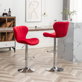 Red Velvet Swivel Barstools Set of 2, Chic Design, Adjustable Height