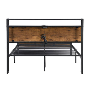 English Elm Full Size Metal Platform Bed Frame with Wooden Headboard Footboard USB Ports, 10" Storage, 600LB Capacity W2297P164911