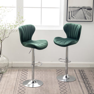 English Elm Ellston Upholstered Adjustable Swivel Barstools In Green, Set Of 2