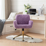 English Elm Office Chair,Artificial Rabbit Hair Home Office Chair With Golden Metal Base,Adjustable Desk Chair Swivel Office Chair,Vanity Chair(Violet)