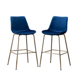 English Elm Aufurr Modern Velvet 26.50 Counter Height Stool, Set Of 2, Blue