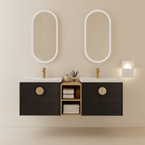 English Elm 60 Inch Soft Close Doors Bathroom Vanity Set With Ceramic Sink, Storage Shelves & Modern Design W999S00138