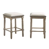 English Elm Arnhem Wood Upholstered Counter Height Stool, Set Of 2, Tan