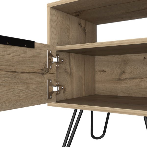 English Elm Nightstand For Modern Spaces - 22"H With Open Shelf & Single Door Cabinet, Light Oak Finish B097132924