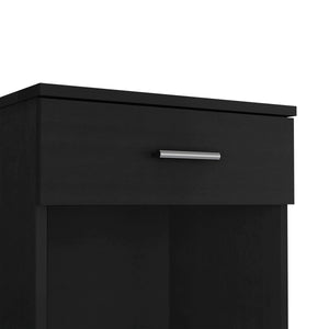 English Elm Nightstand With One Drawer & Low Shelf - Modern Black Design For Compact Spaces & Stylish Storage B097132927