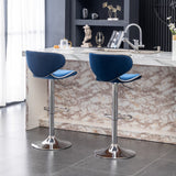 English Elm Masaccio Velvet Upholstered Adjustable Swivel Barstool, Set Of 2, Blue