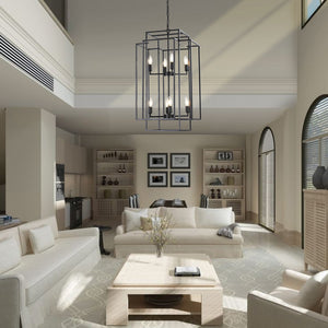 English Elm (Same As W1340142527/L1018-B) 18" 8-Light Black Geometric Pendant Chandelier For Modern Industrial Spaces W1340P206662