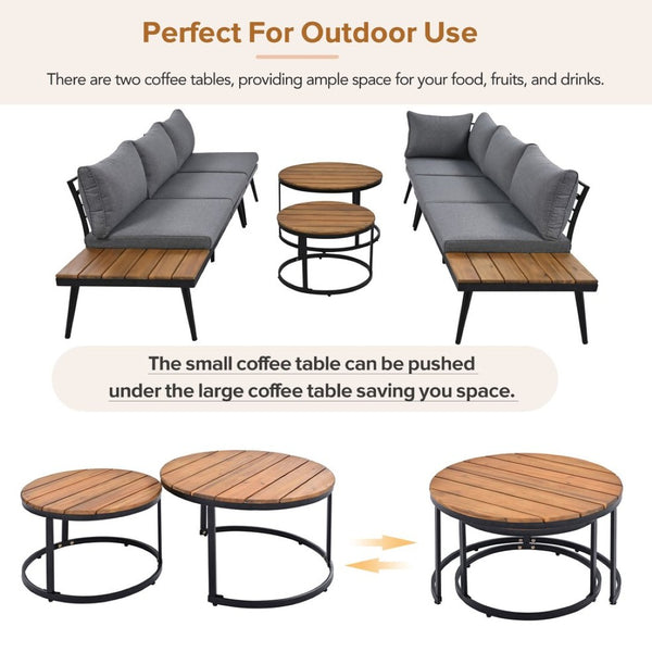 English Elm Trexm Modular Outdoor Sectional with Acacia Wood Nesting Tables and Washable Cushions TM000001AAE