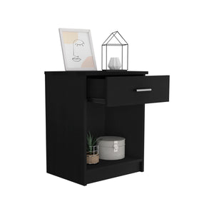 English Elm Nightstand With One Drawer & Low Shelf - Modern Black Design For Compact Spaces & Stylish Storage B097132927