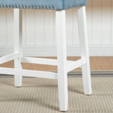 English Elm Morovo Set Of 2 Velvet Counter Height Stools With Tufted Saddle Seats, White-Wash Finish, Blue