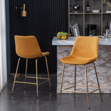 English Elm Aufurr Modern Velvet 26.50 Counter Height Stool, Set Of 2, Gold