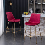 English Elm Aufurr Modern Velvet 26.50 Counter Height Stool, Set Of 2, Red