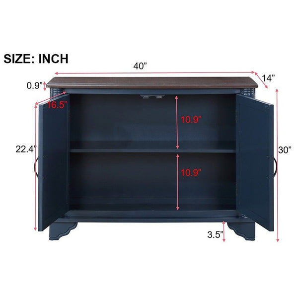 English Elm 40" Retro Console Table with Dual Cabinet Storage Pine Frame Entryway Foyer Navy Blue W1202P146347