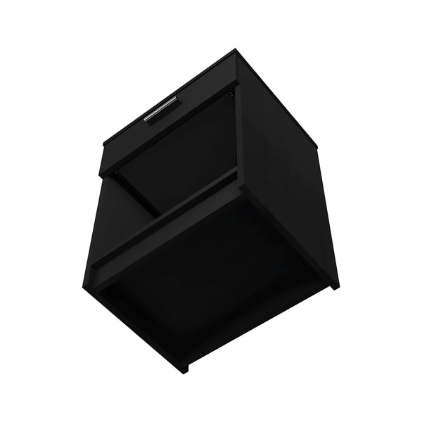 English Elm Nightstand With One Drawer & Low Shelf - Modern Black Design For Compact Spaces & Stylish Storage B097132927