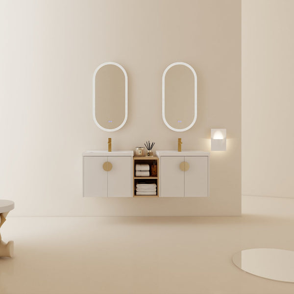 English Elm 60 Inch Modern Soft Close Bathroom Vanity Set With Ceramic Sink, Storage Shelves & Stylish Handles W999S00137