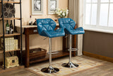 English Elm Glasgow Contemporary Tufted Adjustable Height Hidraulic Bar Stools, Set Of 2, Blue