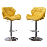 English Elm Breni Velvet Diamond Tufted Swivel Adjustable Height Barstool, Set Of 2, Yellow