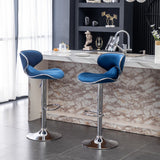 English Elm Masaccio Velvet Upholstered Adjustable Swivel Barstool, Set Of 2, Blue