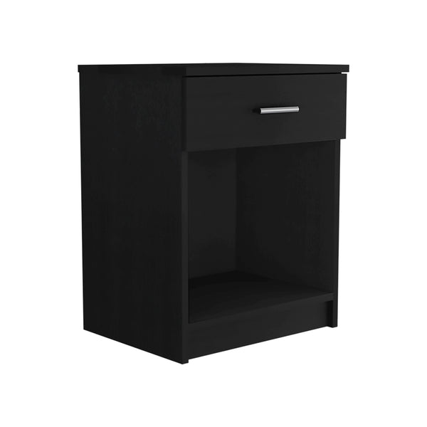 English Elm Nightstand With One Drawer & Low Shelf - Modern Black Design For Compact Spaces & Stylish Storage B097132927