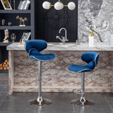 English Elm Masaccio Velvet Upholstered Adjustable Swivel Barstool, Set Of 2, Blue