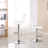 English Elm Bradford White Faux Leather Swivel Height Adjustable Bar Stools With Square Chrome Base, Set Of 2