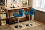 English Elm Glasgow Contemporary Tufted Adjustable Height Hidraulic Bar Stools, Set Of 2, Blue