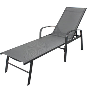 English Elm 2 Pieces Set Outdoor Patio Lounge Gray with Pillow – Teslin Waterproof Recliner, 5-Position Steel Frame, Lumbar Support W400S00035