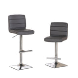 English Elm Bradford Grey Faux Leather Swivel Height Adjustable Bar Stools With Square Chrome Base, Set Of 2