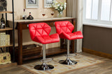 English Elm Glasgow Contemporary Tufted Adjustable Height Hidraulic Bar Stools, Set Of 2, Red