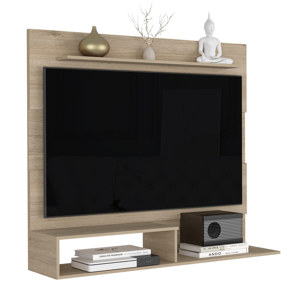 English Elm Floating Entertainment Center Light Pine for TVs up to 55" — Modern Floating Shelf Unit, Beige, Sturdy Storage and Display B097132915
