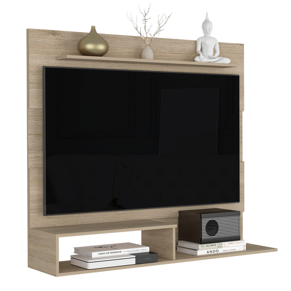 English Elm Floating Entertainment Center Light Pine for TVs up to 55" — Modern Floating Shelf Unit, Beige, Sturdy Storage and Display B097132915