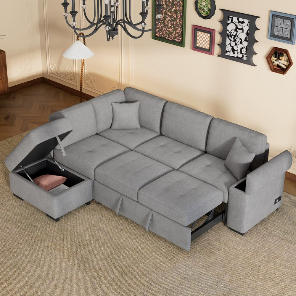 English Elm Sleeper Sectional Velvet Sofa with Usb Ports Ottoman Storage for Apartment Living SG000250AAE