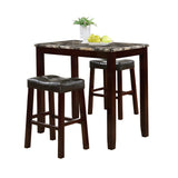 English Elm 3-Piece Counter Height Glossy Print Marble Breakfast Table With Stools, Espresso