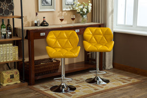 English Elm Glasgow Contemporary Tufted Adjustable Height Hidraulic Bar Stools, Set Of 2, Yellow