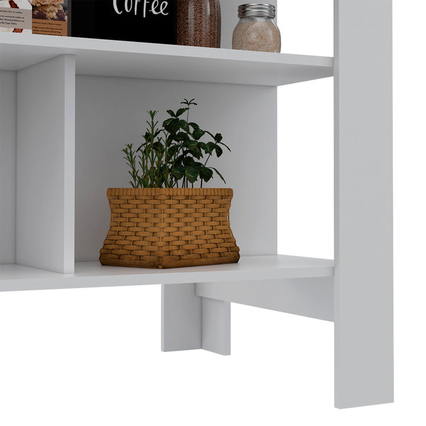 English Elm Kitchen Island Table With 3 Open Storage Shelves, 35" Height, White/Walnut Finish For Modern Homes B097132970