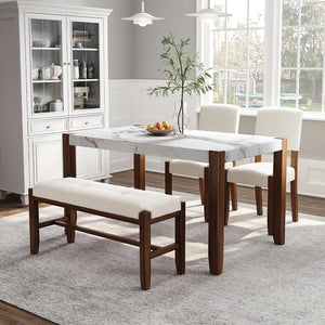 English Elm 46.5" Modern Faux Marble Dining Table with Solid Wood Legs, Seats 4, 250lb Capacity, Easy Assembly WF321684AAK