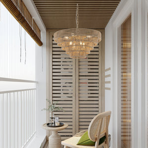 English Elm (Same As W1340P155977/L1019-5) 24" Boho 5-Layer Woven Hemp Rope Chandelier - Elegant Pendant Light Fixture For Home W1340P206666