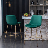 English Elm Aufurr Modern Velvet 26.50 Counter Height Stool, Set Of 2, Green