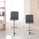 Grey Faux Leather Swivel Bar Stools Set of 2, Adjustable Height, Chrome Base