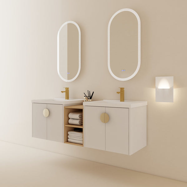 English Elm 60 Inch Modern Soft Close Bathroom Vanity Set With Ceramic Sink, Storage Shelves & Stylish Handles W999S00137