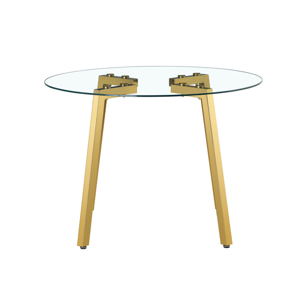 English Elm Modern minimalist tempered glass dining table with gold metal legs, round clear tabletop, easy assembly, 46" diameter, 29.5" height W1151138118
