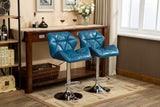 English Elm Glasgow Contemporary Tufted Adjustable Height Hidraulic Bar Stools, Set Of 2, Blue