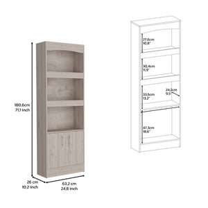 English Elm Bookcase, 70.8" Tall Three-Shelf Double Door Cabinet with Framed Shelves and Metal Hardware Elegance Gray 75.59 L x 16.53 W x 4.33 H B097132974