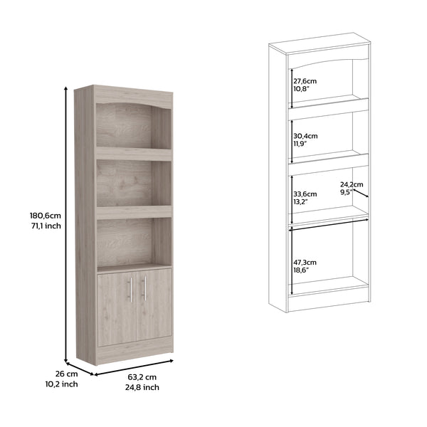 English Elm Bookcase, 70.8" Tall Three-Shelf Double Door Cabinet with Framed Shelves and Metal Hardware Elegance Gray 75.59 L x 16.53 W x 4.33 H B097132974