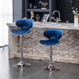 English Elm Masaccio Velvet Upholstered Adjustable Swivel Barstool, Set Of 2, Blue