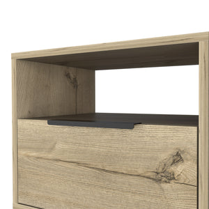 English Elm Nightstand For Modern Spaces - 22"H With Open Shelf & Single Door Cabinet, Light Oak Finish B097132924