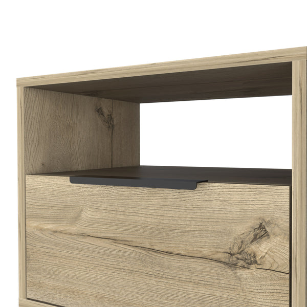 English Elm Nightstand For Modern Spaces - 22"H With Open Shelf & Single Door Cabinet, Light Oak Finish B097132924