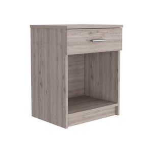 English Elm Nightstand - 21"H Compact Design With One Drawer & Open Shelf, Light Gray For Stylish Storage Solutions B097132928
