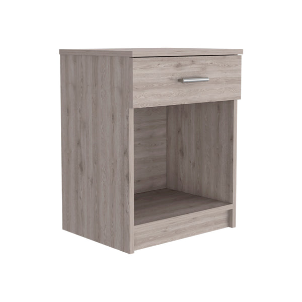 English Elm Nightstand - 21"H Compact Design With One Drawer & Open Shelf, Light Gray For Stylish Storage Solutions B097132928